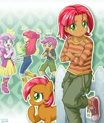 Size: 900x1071 | Tagged: safe, artist:uotapo, apple bloom, babs seed, scootaloo, sweetie belle, pony, equestria girls, adorababs, boots, clothes, converse, crusaderbetes, cute, cutie mark crusaders, equestria girls-ified, frown, happy, hoola hoop, human ponidox, open mouth, self ponidox, shoes, skirt, smiling, sneakers, uotapo is trying to murder us