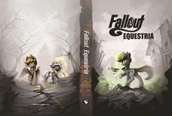 Size: 1500x1006 | Tagged: safe, artist:ramiras, oc, oc only, oc:calamity, oc:littlepip, oc:velvet remedy, pegasus, pony, unicorn, fallout equestria, battle saddle, book cover, butt, clothes, cloud, cloudy, cover, dashite, dead tree, fanfic, fanfic art, female, fluttershy medical saddlebag, glowing horn, gritted teeth, gun, handgun, hat, hooves, horn, house, levitation, little macintosh, magic, male, mare, medical saddlebag, optical sight, pipbuck, plot, raider, revolver, rifle, road, ruins, scope, shotgun, spread wings, stallion, telekinesis, tree, vault suit, weapon, wings