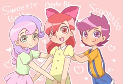 Size: 700x478 | Tagged: artist needed, safe, apple bloom, scootaloo, sweetie belle, human, adorabloom, cute, cutealoo, cutie mark crusaders, diasweetes, humanized