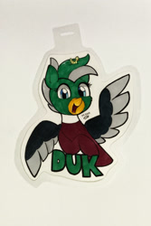 Size: 2000x3000 | Tagged: safe, artist:taurson, oc, oc:duk, bird, duck, duck pony, badge, con badge, cute, pegaduck, quack, quak, wing wave