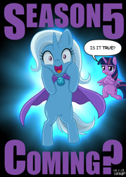 Size: 500x700 | Tagged: safe, artist:uotapo, trixie, twilight sparkle, twilight sparkle (alicorn), alicorn, pony, unicorn, season 5, cutie mark, eyelashes, female, looking at you, mare, open mouth, speech bubble, text