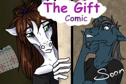 Size: 1200x808 | Tagged: safe, artist:sunny way, oc, oc only, oc:saitudon, oc:sunny way, anthro, pegasus, unicorn, comic:the gift comic, calendar, hoers