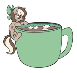 Size: 680x643 | Tagged: safe, artist:fylicade, oc, oc only, oc:mocha, pony, bow, chibi, coffee, cute, mascot, the pony cafe, transparant background