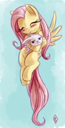 Size: 382x750 | Tagged: safe, artist:whitediamonds, angel bunny, fluttershy, pegasus, pony, blushing, female, fluttermom, mare, picasa