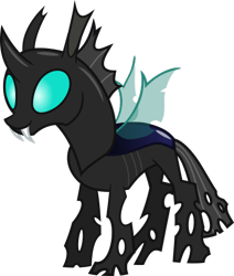 Size: 423x500 | Tagged: safe, oc, oc:mimesis, changeling, bug eyes, changeling eyes, changeling wings, fangs, insect wings, show accurate, simple background, solo, translucent wings, transparent background