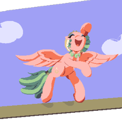 Size: 1252x1244 | Tagged: safe, alternate version, artist:dinexistente, somnambula, pegasus, pony, day, drawthread, female, flying, mare, pixel art, request, sky, smiling, solo