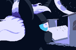 Size: 600x400 | Tagged: safe, artist:dinexistente, princess luna, alicorn, pony, cyoa:cirquesque, limited palette, moon, night, pixel art, rule 63, sad, solo