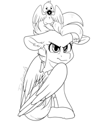 Size: 1551x1936 | Tagged: safe, artist:twisted-sketch, oc, oc:dolan, oc:duk, bird, duck, duck pony, angry, curled tail, cute, hiding, looking at you, pegaduck, quack, quak, what are you looking at