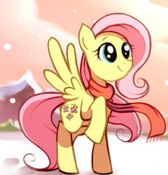 Size: 453x472 | Tagged: safe, artist:karzahnii, fluttershy, pegasus, pony, clothes, scarf, solo