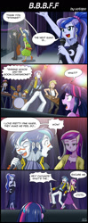 Size: 800x2020 | Tagged: safe, artist:uotapo, idw, 8-bit (character), dean cadance, fiddlesticks, gaffer, gizmo, octavia melody, princess cadance, princess luna, shining armor, twilight sparkle, vice principal luna, equestria girls, adam ant, alumnus shining armor, apple family member, boy george, comic, danny elfman, devo, drums, energy dome, equestria girls-ified, keyboard, keytar, little girls, musical instrument, oingo boingo, song reference, stage, the mystic knights of the electric stable, xylophone