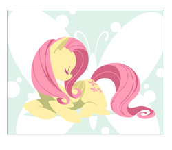Size: 3429x3000 | Tagged: safe, artist:umbravivens, artist:yoh yoshinari, fluttershy, butterfly, pegasus, pony, cute, cutie mark, eyes closed, female, high res, hooves, lineless, mare, minimalist, prone, simple background, solo, transparent background, vector, wings