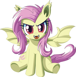 Size: 2852x2862 | Tagged: safe, artist:fluttershy750, artist:uotapo, fluttershy, bat pony, pony, female, flutterbat, looking at you, open mouth, simple background, solo, transparent background, underhoof