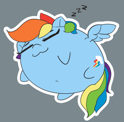 Size: 3309x3269 | Tagged: safe, artist:pabbley, rainbow dash, pegasus, pony, blob, eyes closed, female, gray background, mare, simple background, sleeping, spread wings, white outline, wings, zzz