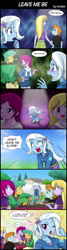 Size: 800x2984 | Tagged: safe, artist:uotapo, fuchsia blush, lavender lace, snails, snips, trixie, equestria girls, background human, blushing, comic, crying, dialogue, female, gibberish, grill, open mouth, shoujo sparkles, speech bubble, steak, teary eyes, trixie and the illusions, tsundere, tsunderixie