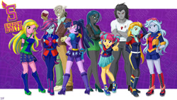 Size: 1920x1080 | Tagged: safe, artist:uotapo, discord, king sombra, lemon zest, lightning dust, queen chrysalis, sci-twi, sour sweet, sugarcoat, sunny flare, twilight sparkle, changeling, changeling queen, equestria girls, friendship games, boots, clothes, crystal prep academy, crystal prep shadowbolts, equestria girls-ified, fingerless gloves, glasses, gloves, gold tooth, high heels, speculation, wallpaper, wine glass