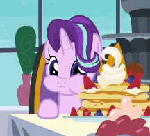 Size: 216x195 | Tagged: safe, screencap, starlight glimmer, unicorn, a royal problem, animated, chewing, chipmunk cheeks, cute, eating, female, gif, glimmerbetes, pancakes