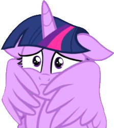 Size: 494x555 | Tagged: safe, edit, edited screencap, ponybooru exclusive, screencap, twilight sparkle, twilight sparkle (alicorn), alicorn, pony, starlight the hypnotist, spoiler:interseason shorts, adorable distress, adorkable, animated, background removed, behaving like a bird, cropped, cute, dork, fear, female, floppy ears, hug, reaction image, scared, self-hugging, shivering, simple background, solo, transparent background, trembling, twiabetes, wing hands, winghug