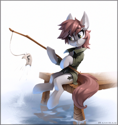 Size: 1242x1311 | Tagged: safe, artist:ramiras, oc, oc only, oc:kova, earth pony, pony, f, female, fishing, mare, solo