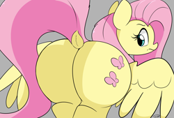 Size: 3496x2362 | Tagged: safe, artist:taurson, edit, ponybooru exclusive, fluttershy, pegasus, pony, dock, flutterbutt, gray background, plot, simple background, solo, squishy, the ass was fat