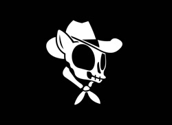 Size: 1100x800 | Tagged: artist needed, source needed, safe, bandana, black background, cowboy hat, logo, ponified, simple background, skull, the man they call ghost, true capitalist radio