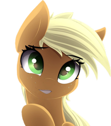 Size: 806x915 | Tagged: safe, artist:posionjoke, edit, applejack, earth pony, pony, adorable face, cute, explicit source, eye clipping through hair, female, freckles, jackabetes, looking at you, mare, simple background, smiling, solo, transparent background