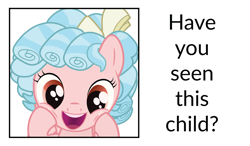 Size: 5425x3175 | Tagged: safe, artist:earlpeterg, artist:zizzydizzymc, cozy glow, pegasus, pony, what lies beneath, badge, bronycon, cozy glow is best facemaker, cozybetes, cute, english, female, filly, foal, freckles, looking at you, lost child, open mouth, simple background, smiling, smiling at you, solo, text