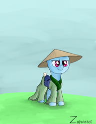 Size: 2975x3850 | Tagged: safe, artist:zaponator, rainbow dash, pegasus, pony, fanfic:austraeoh, clothes, conical hat, fanfic art, hat, robe, saddle bag, solo