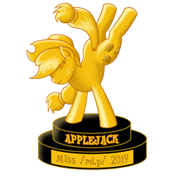 Size: 2700x2700 | Tagged: safe, artist:mkogwheel, applejack, earth pony, pony, /mlp/, applejack is the best pony, bucking, female, gold, golden, miss /mlp/ 2019, solo, trophy