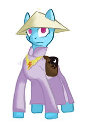 Size: 352x508 | Tagged: safe, artist:magello, rainbow dash, pegasus, pony, fanfic:austraeoh, clothes, color, conical hat, element of loyalty, fanfic art, hat, robe, saddle bag, solo
