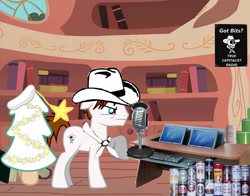 Size: 830x650 | Tagged: safe, earth pony, pony, cowboy hat, golden oaks library, hat, library, male, solo, stallion, the man they call ghost, true capitalist radio