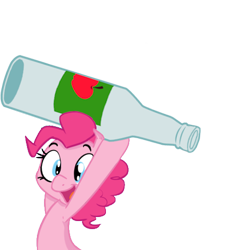 Size: 491x495 | Tagged: safe, artist:mlpcreativelab, artist:shoutingisfun, edit, editor:luzion, pinkie pie, pony, apple cider, armpits, beverage, bottle, carrying, cider, female, mare, object, simple background, smiling, solo, throwing, transparent background