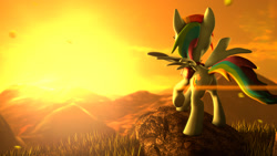 Size: 1920x1080 | Tagged: safe, artist:argodaemon, rainbow dash, pegasus, pony, fanfic:austraeoh, 3d, crepuscular rays, facing away, fanfic, fanfic art, female, mare, plot, solo, source filmmaker, story included, trailer, video in description