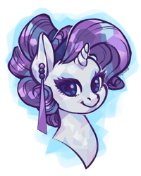 Size: 4169x5212 | Tagged: safe, artist:taytinabelle, rarity, crystal pony, pony, unicorn, alternate hairstyle, bust, crystallized, curly hair, cute, digital art, ear piercing, earring, female, hair bun, jewelry, looking at you, mare, piercing, simple background, smiling, solo, white background