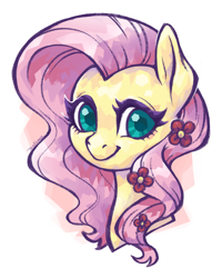 Size: 4405x5506 | Tagged: safe, artist:taytinabelle, fluttershy, crystal pony, pegasus, pony, absurd resolution, bust, crystallized, cute, digital art, female, flower, flower in hair, looking at you, mare, shyabetes, simple background, smiling, solo, wavy hair, white background