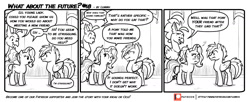 Size: 1600x655 | Tagged: safe, artist:lummh, luster dawn, oc, oc:messier, oc:three phrase, hippogriff, pegasus, pony, unicorn, comic:what about the future, comic, monochrome, speech bubble