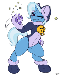 Size: 2650x3300 | Tagged: safe, artist:skoon, trixie, semi-anthro, unicorn, animal costume, bipedal, cat costume, clothes, costume, cute, diatrixes, digital art, female, leotard, mare, one eye closed, simple background, solo, transparent background, wink