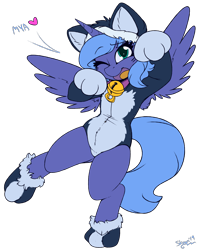 Size: 2650x3300 | Tagged: safe, alternate version, artist:skoon, derpibooru import, princess luna, alicorn, cat, semi-anthro, adorasexy, animal costume, bell, bell collar, cat bell, cat costume, cat ears, catsuit, clothes, collar, colored, cosplay, costume, cute, female, filly, flat colors, halloween, halloween costume, holiday, looking at you, lunabetes, mare, one eye closed, open mouth, paw socks, princess mewna, s1 luna, sexy, simple background, solo, spread wings, transparent background, wings, wink, woona, younger