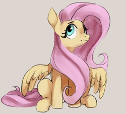 Size: 614x556 | Tagged: safe, artist:dotkwa, fluttershy, pegasus, pony, female, looking away, looking up, mare, simple background, sitting, solo, spread wings, three quarter view, wings, wings down