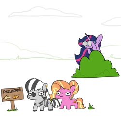 Size: 1080x1080 | Tagged: safe, artist:jargon scott, luster dawn, twilight sparkle, twilight sparkle (alicorn), zebra, binoculars, sign, twilight sparkle 2.0