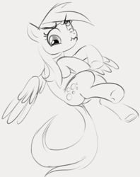 Size: 678x858 | Tagged: safe, artist:dotkwa, derpy hooves, pegasus, pony, female, flying, mare, monochrome, scrunchy face, simple background, solo, wings