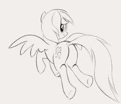 Size: 1027x881 | Tagged: safe, artist:dotkwa, derpy hooves, pegasus, pony, butt, cute, female, flying, looking back, mare, monochrome, plot, simple background, solo, white background, wings