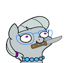 Size: 455x441 | Tagged: safe, artist:darkdoomer, silver spoon, earth pony, pony, female, filly, glasses, knife, simple background, solo, white background