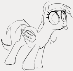 Size: 587x570 | Tagged: safe, artist:dotkwa, derpy hooves, pegasus, pony, lineart, monochrome, sketch, solo, tongue out