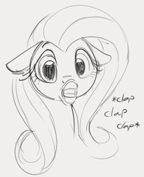 Size: 385x474 | Tagged: safe, artist:dotkwa, fluttershy, pegasus, pony, black and white, bust, descriptive noise, female, flehmen response, floppy ears, grayscale, horse noises, horses doing horse things, mare, monochrome, simple background, sketch, solo, white background