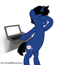 Size: 505x570 | Tagged: safe, artist:triplesevens, oc, oc only, computer, cringing, facehoof, groan, laptop computer, solo