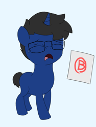 Size: 540x720 | Tagged: safe, artist:triplesevens, score, oc, oc only, oc:lucid dream, pony, unicorn, colt, crying, cute, foal, glasses, grades, male, paper, sad, simple background, solo, test, young, younger