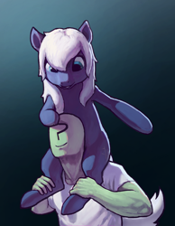 Size: 920x1188 | Tagged: safe, artist:rhorse, oc, oc only, oc:anon, oc:corona, /mlp/, shoulder ride