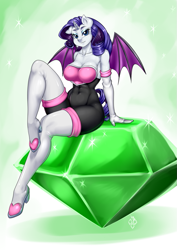 Size: 637x900 | Tagged: safe, artist:pia-sama, rarity, anthro, unicorn, big breasts, boots, breasts, clothes, cosplay, costume, crossover, evening gloves, female, gem, gloves, long gloves, looking at you, master emerald, raritits, rouge the bat, sexy, shoes, sitting, solo, sonic the hedgehog (series), thigh boots