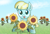 Size: 1280x881 | Tagged: safe, artist:bluemeganium, helia, pegasus, pony, cute, female, flower, freckles, grass, looking at you, mare, open mouth, prone, smiling, solo, sunflower