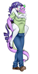 Size: 500x953 | Tagged: safe, artist:pia-sama, rarity, spike, anthro, plantigrade anthro, adult spike, alternate hairstyle, blushing, carrying, drool, duo, eyeshadow, female, gigachad spike, high heels, makeup, male, mare, older, older spike, ponytail, shipping, sleeping, sparity, straight